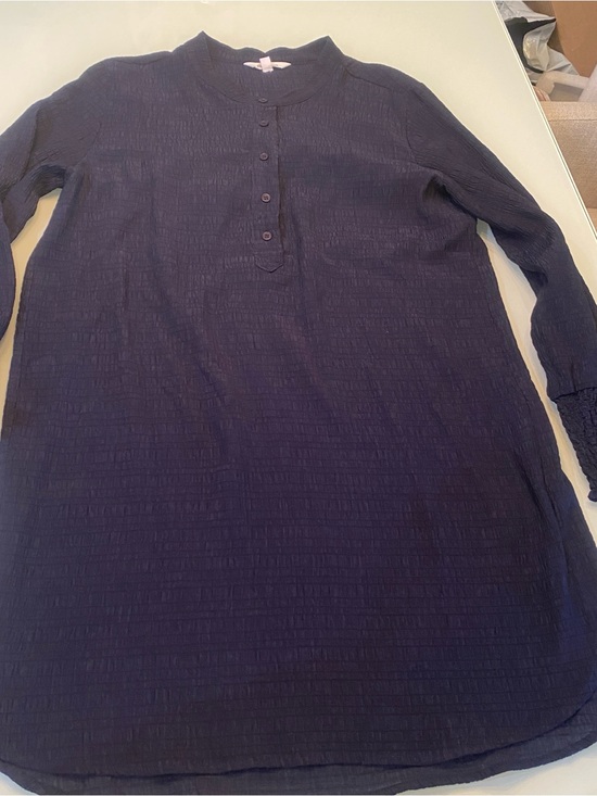 Steve Madden Dresses & Skirts - Steve Madden Navy Blue Crinkle Textured Sheer Long Sleeve Mini Shift Dress L
